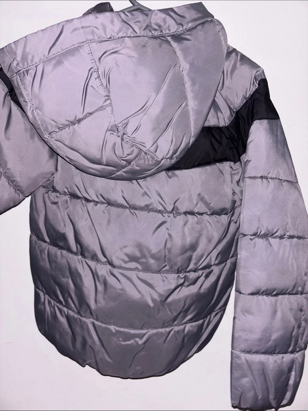 Nike Kids Silver Puffer Jacket with Black Chest Band